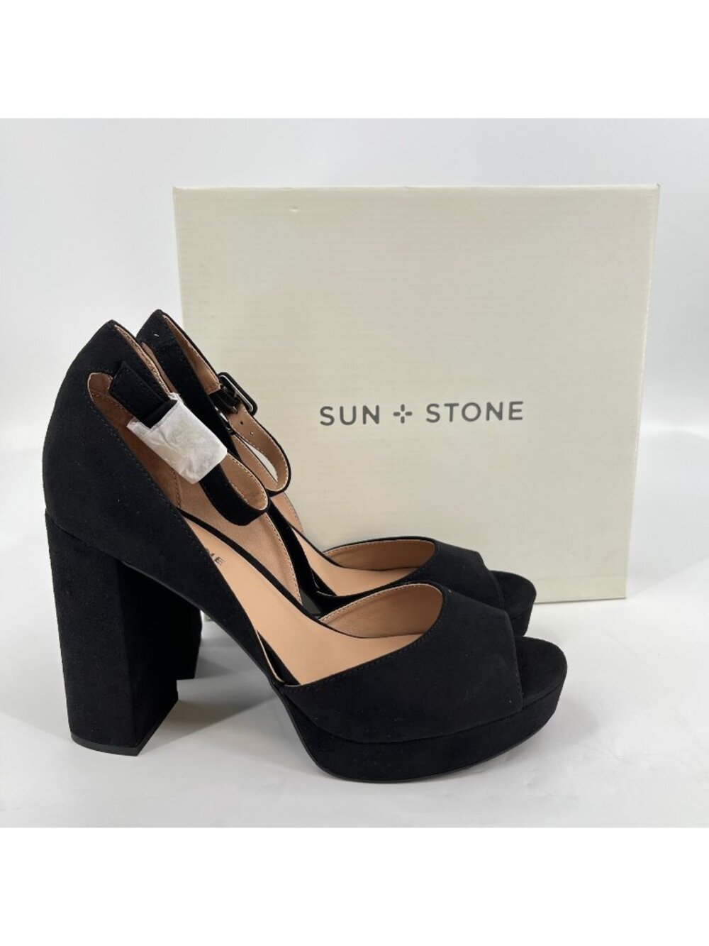 Sun + Stone Reemaa Platform Sandals Black Size 10M Fabric Block Heel Ankle Strap
